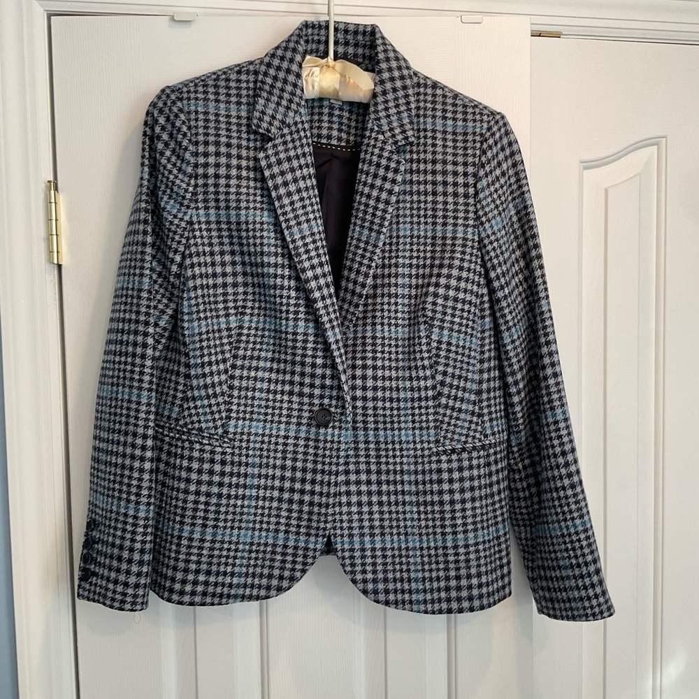 Pure Collection Blue Plaid Wool Blazer